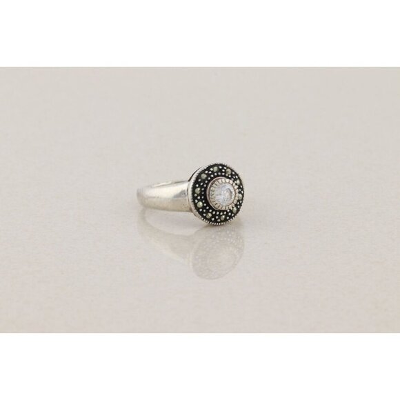 Sterling Silver Cubic Zirconia and Marcasite Ring Size 9 - Picture 3 of 7